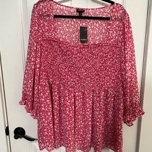 Smocked Ditsy Floral Printed babydoll Top